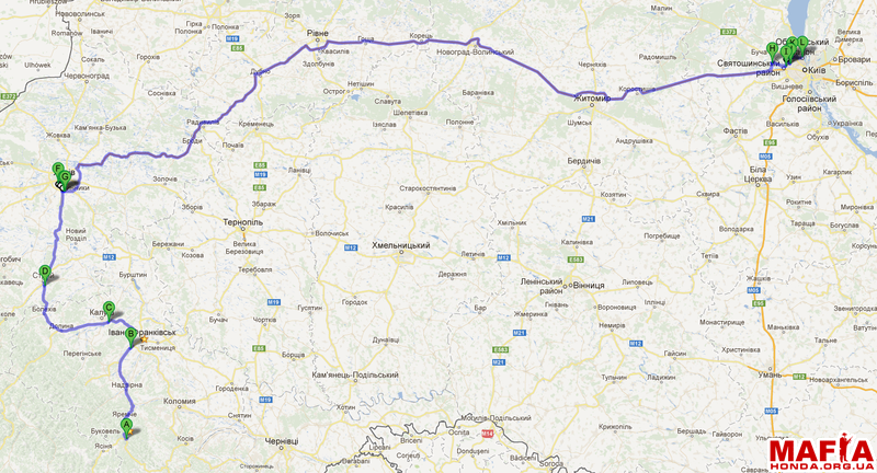 Карта машрута  Татаров - Львов - Киев